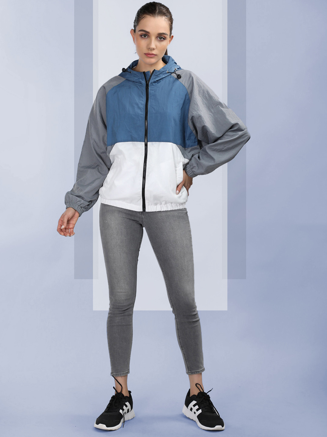 The Roadster Lifestyle Co. Blue Colorblocked Hooded Anti-Micro Bacterial Sporty Jacket