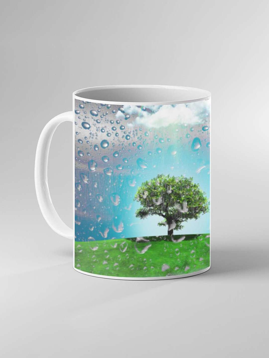 Keviv White & Blue Abstract Printed Ceramic Glossy Mug 325 ml