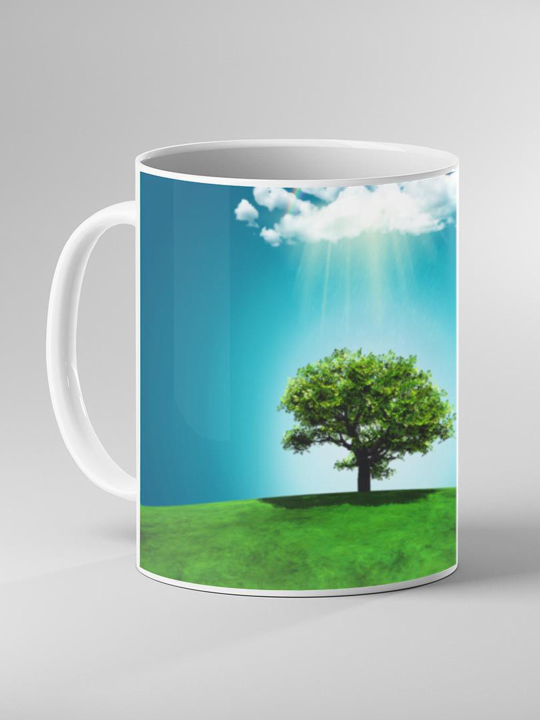 Keviv White & Blue Abstract Printed Ceramic Glossy Mug 325 ml