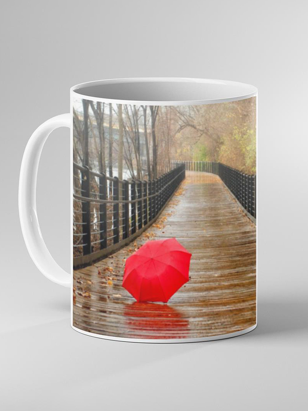 Keviv White & Beige Dishwasher and Microwave Safe Printed Ceramic Coffee Mug 325 ml