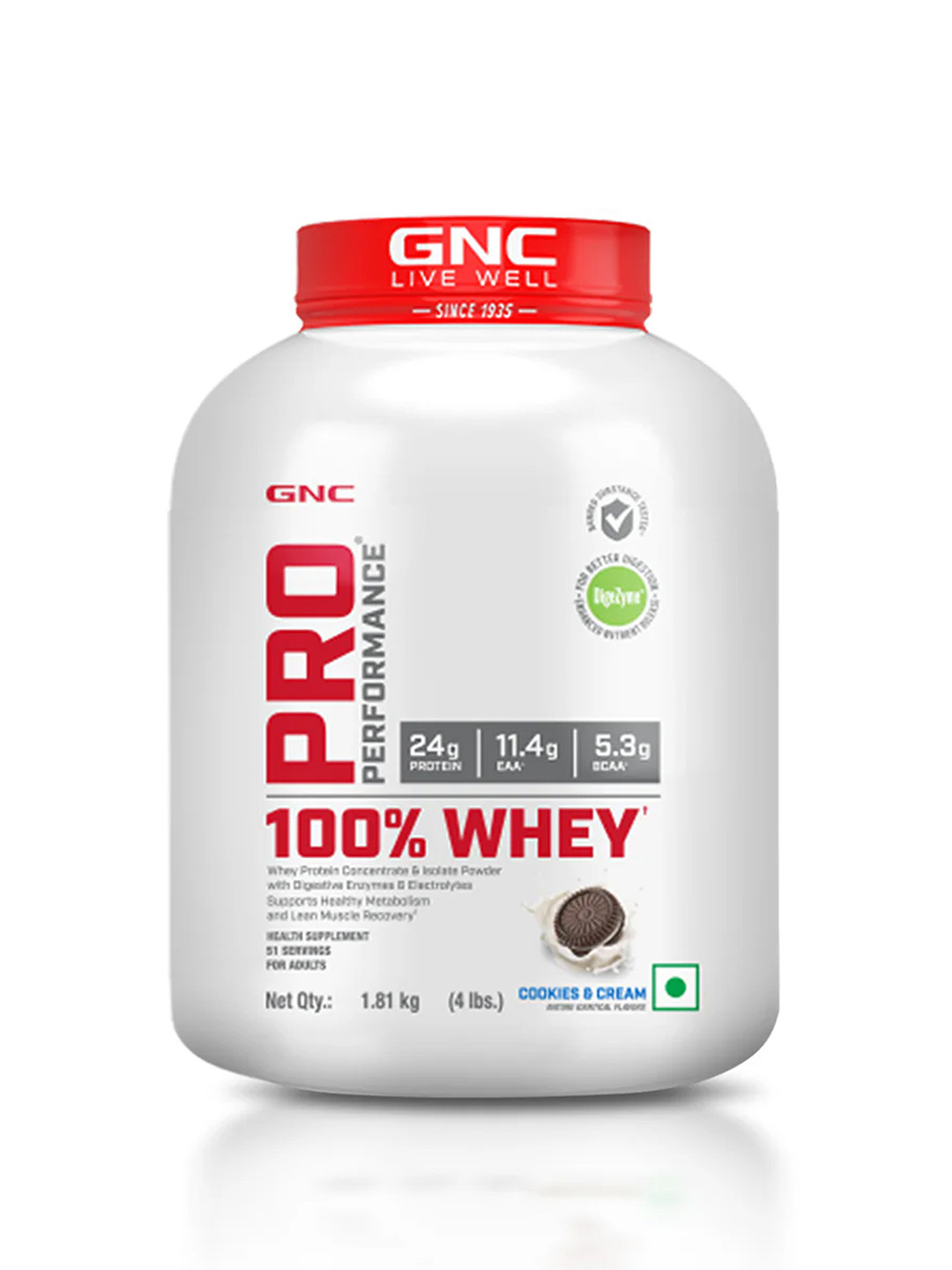 GNC Pro Performance Unisex 100% Whey Protein Powder - 1.81 kg- Cookie & Cream