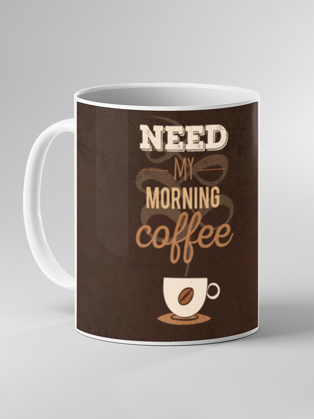 Keviv White & Brown Text or Slogans Printed Ceramic Glossy Mug 325ml