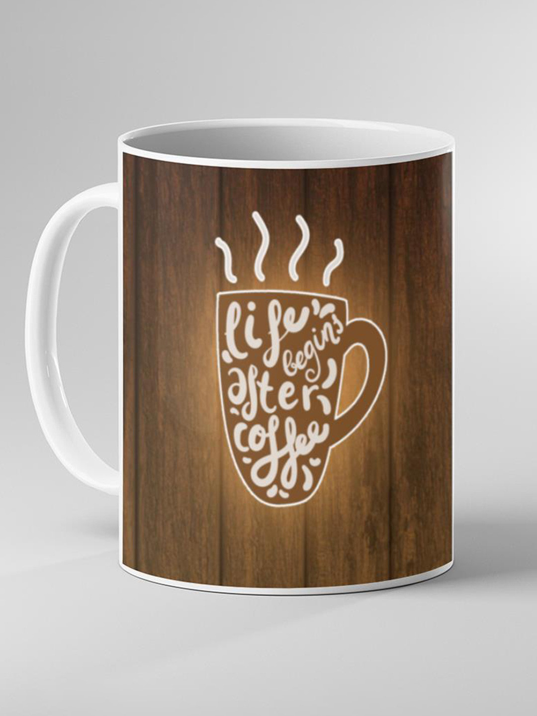 Keviv White & Brown Text or Slogans Printed Ceramic Glossy Mug 325ml