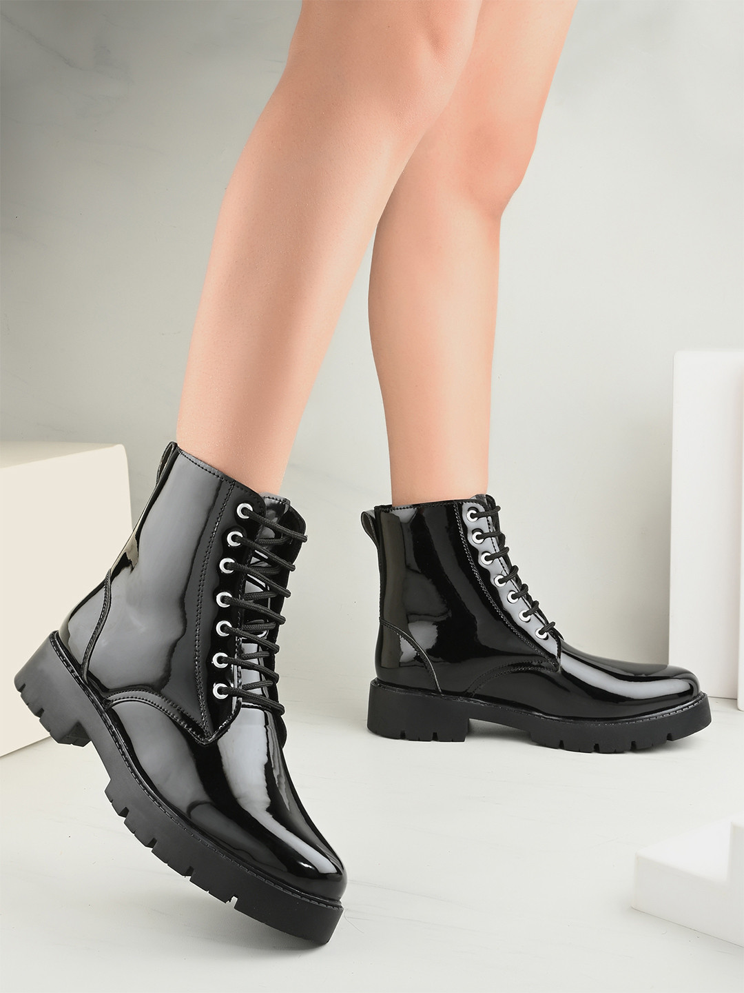 Layasa Women Block Heeled Solid Winter Lace-Ups Boots