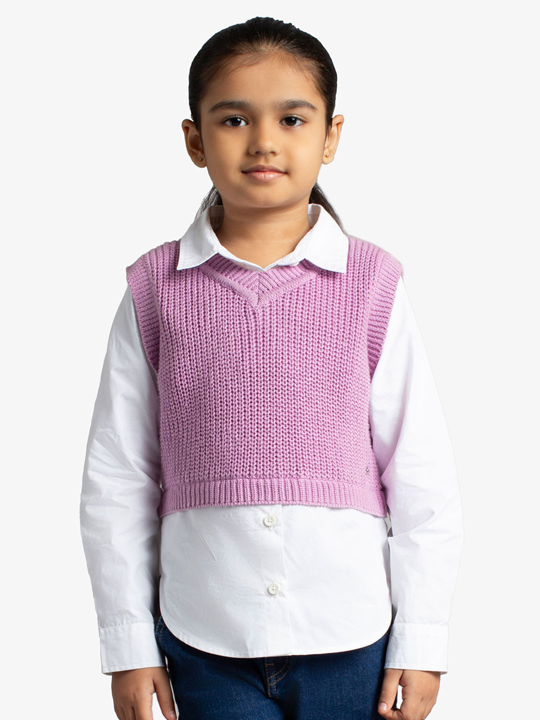 Ed-a-Mamma Girls Cotton Shirt With Sweater Vest