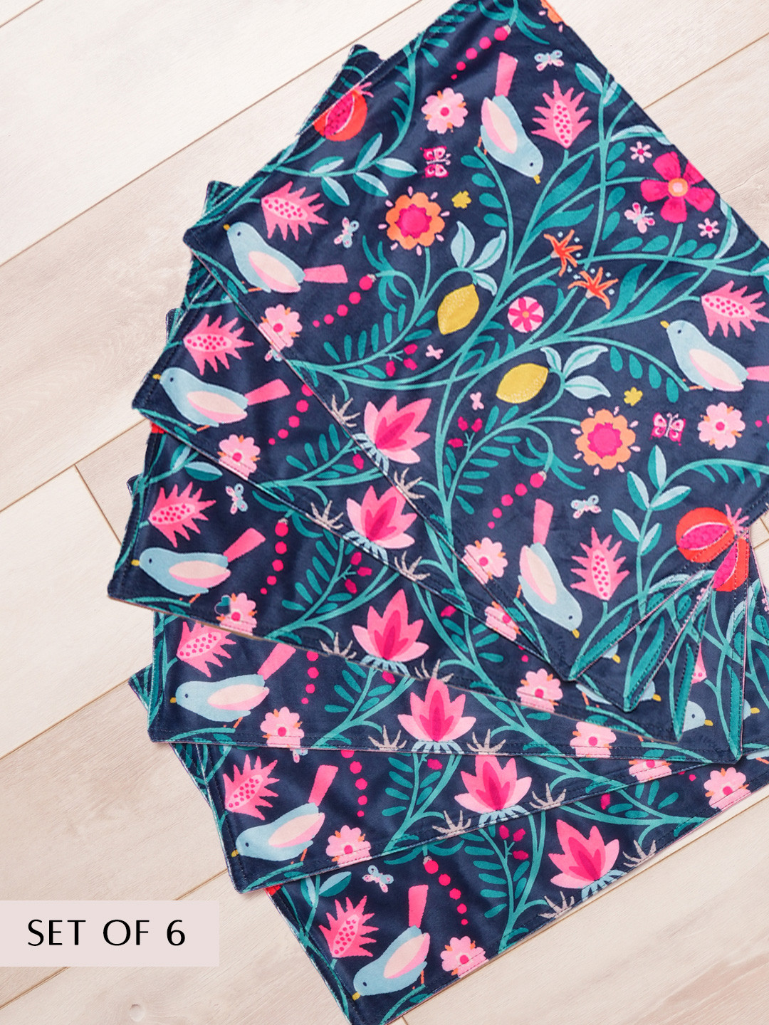 BLANC9 Blue & Pink 6 Pieces Printed Pure Cotton Table Placemats