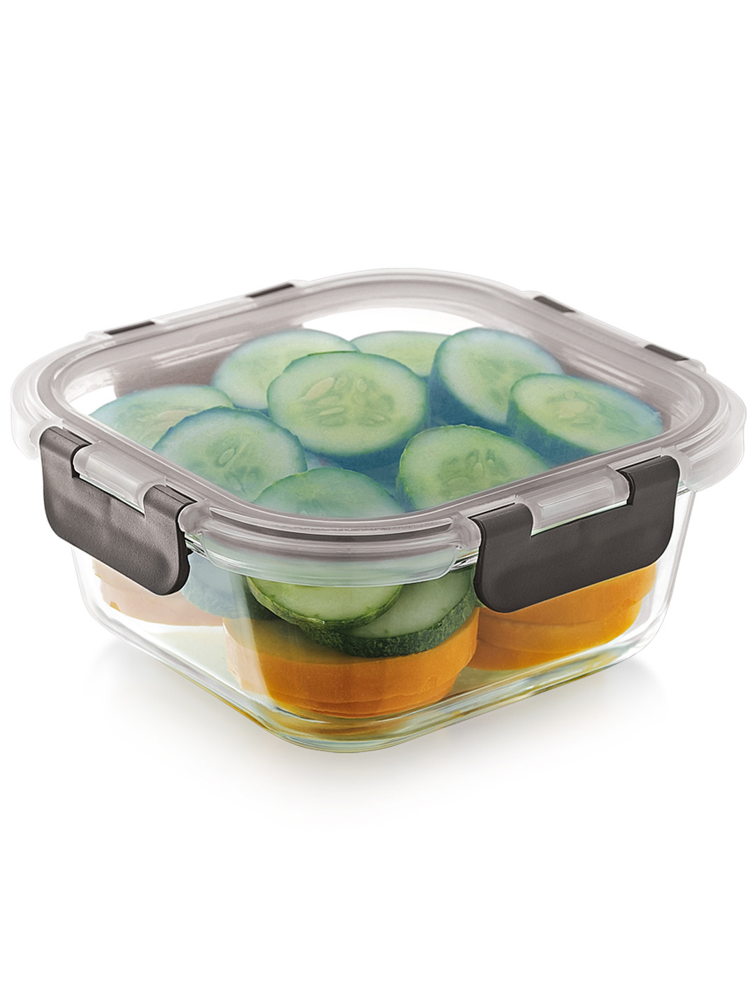 Magnus Glock Transparent Glass Microwave Safe Clip-On Fridge Container-800ml