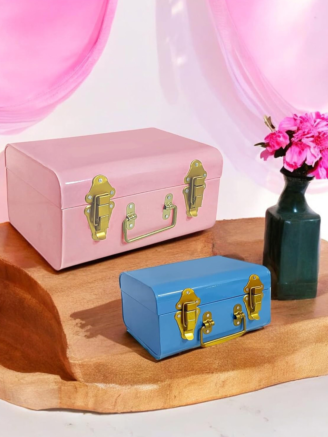 Extreme Karigari Pink and Blue 2 Pieces Jewellery Makeup Boxes