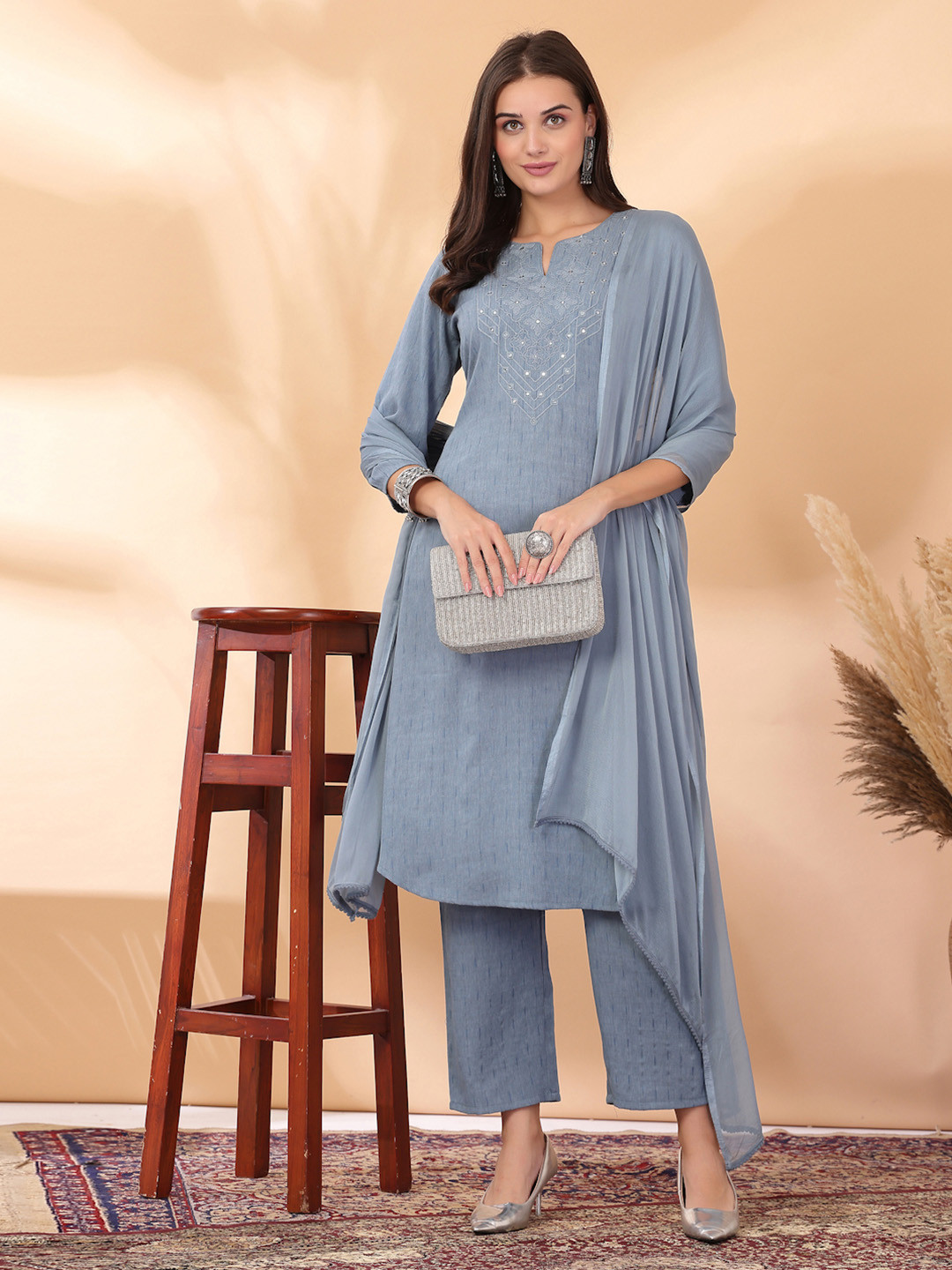 Nayam By Lakshita Embroidered Yoke Design Thread Work Kurta with Palazzo Set