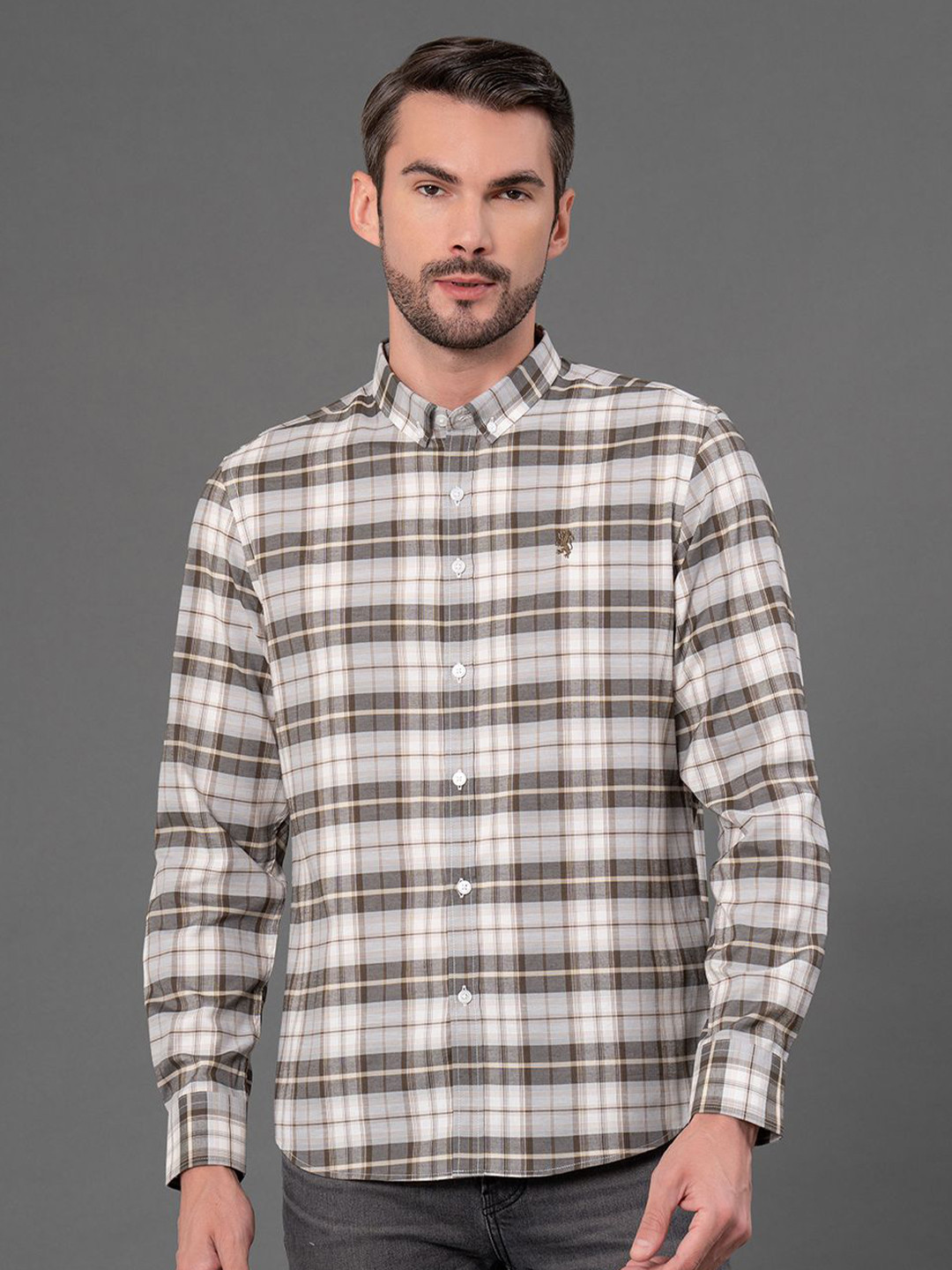 Red Tape Men Checks Cotton Button Down Shirt