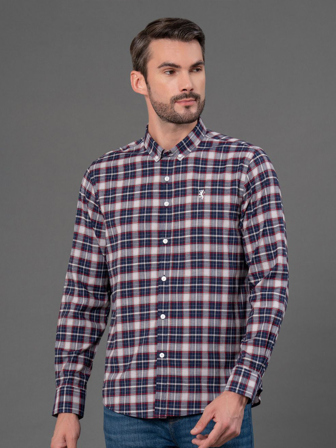 Red Tape Men Checks Cotton Button Down Shirt