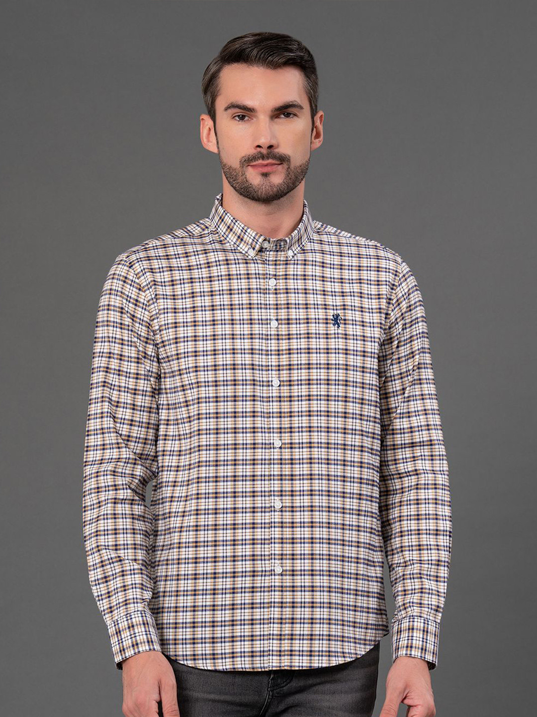 Red Tape Checked Button-Down Collar Checked Cotton Casual Shirt