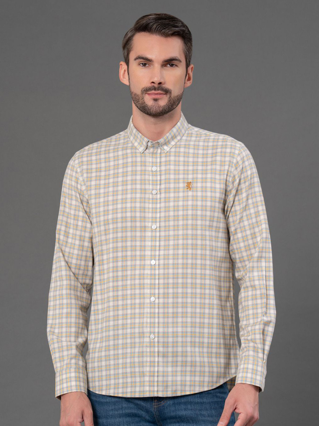 Red Tape Checked Button-Down Collar Cotton Casual Shirt