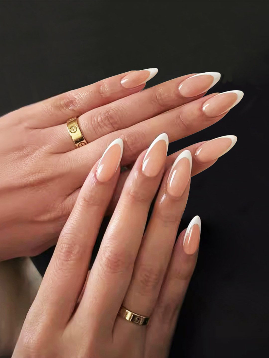 Secret Lives Set Of 24 Glossy Almond Shape Reusable Artificial Nails - French Design