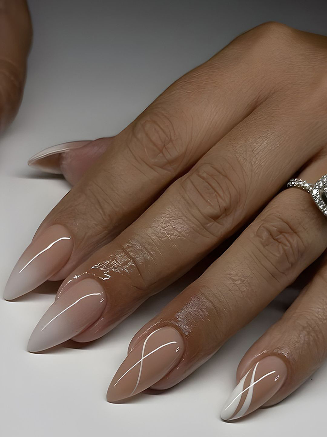 Secret Lives Set Of 24 Long Lasting Artificial Nails-Brown Ombre White Tip