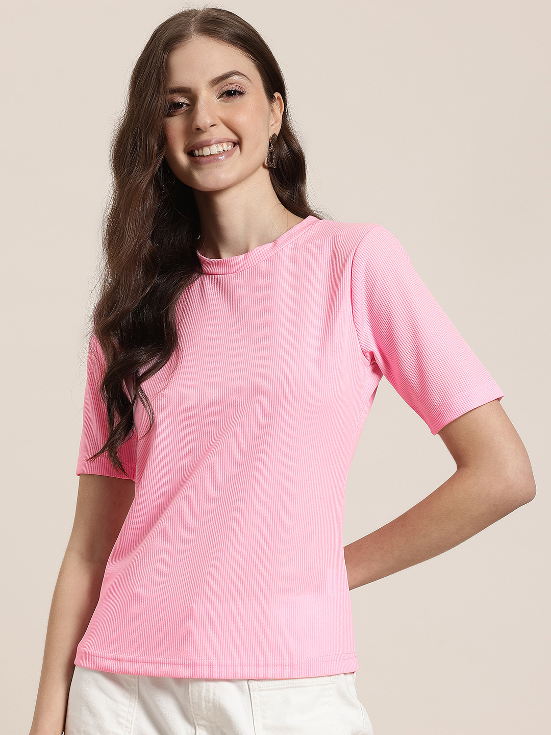 HERE&NOW Round Neck Ribbed T-shirt
