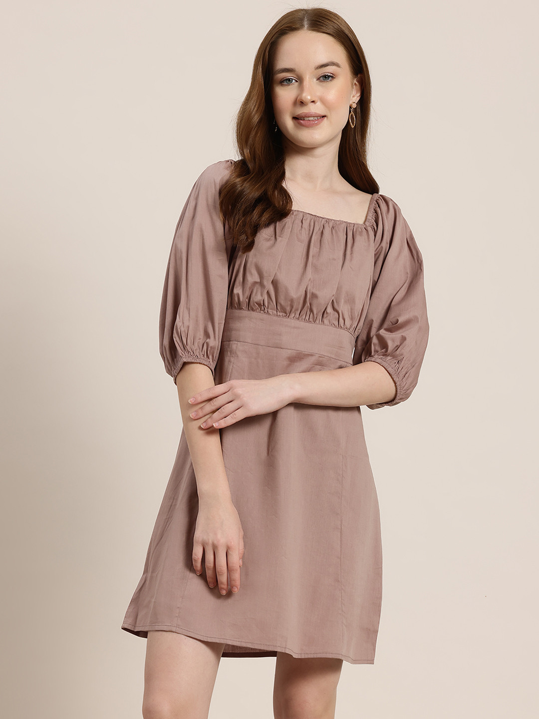 HERE&NOW Smocked Back & Ruched A-Line Mini Dress