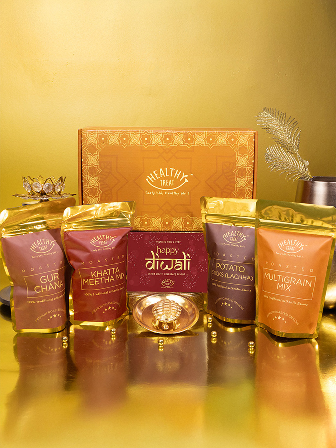 Healthy Treat 6-Pcs Roasted Snacks With Vastu Turtle & Greeting Card