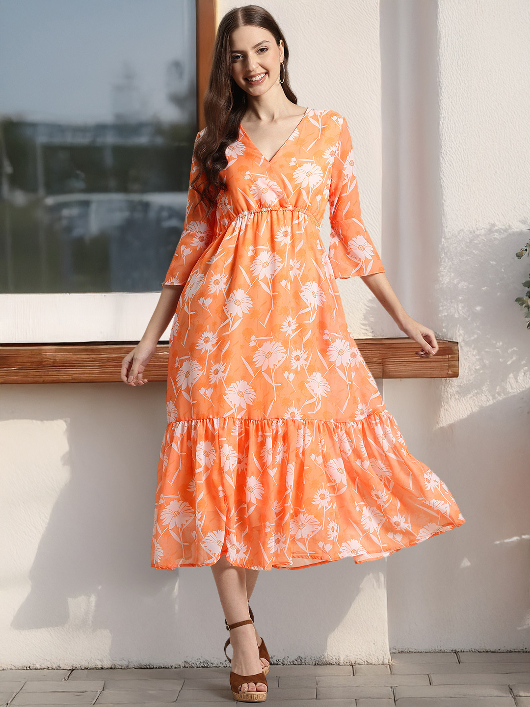 HERE&NOW Floral Printed Fit & Flare Midi Dress