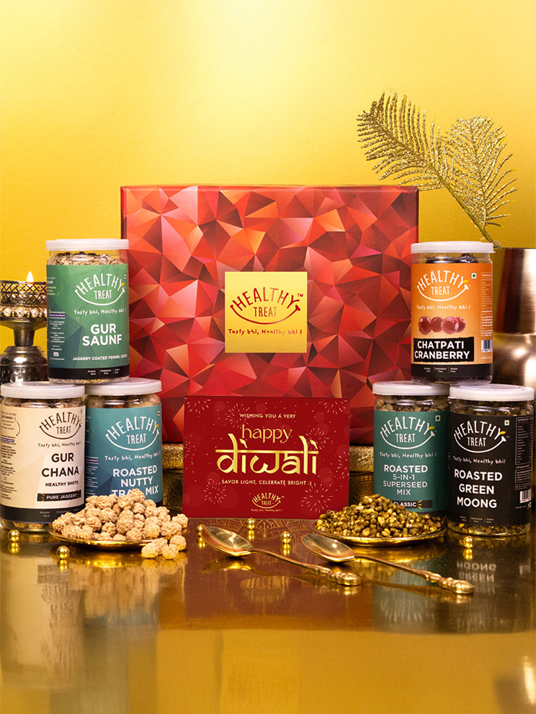 Healthy Treat Set Of 7 Roasted Snack Diwali Hamper With Card