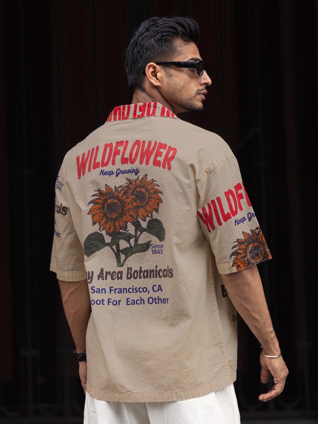 Powerlook Cuban Collar Geometric Printed Pure Cotton Oversized Casual Shirt