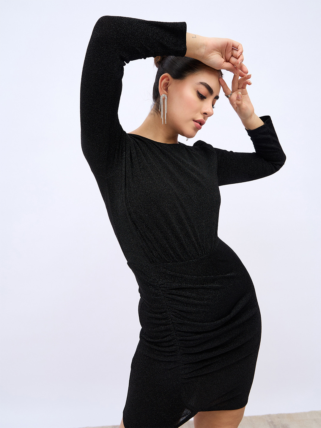 Styli Boat Neck Self Design Sheath Dress
