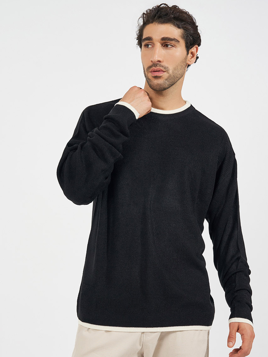 Styli Men Round Neck Pullover Lightweight Sweater