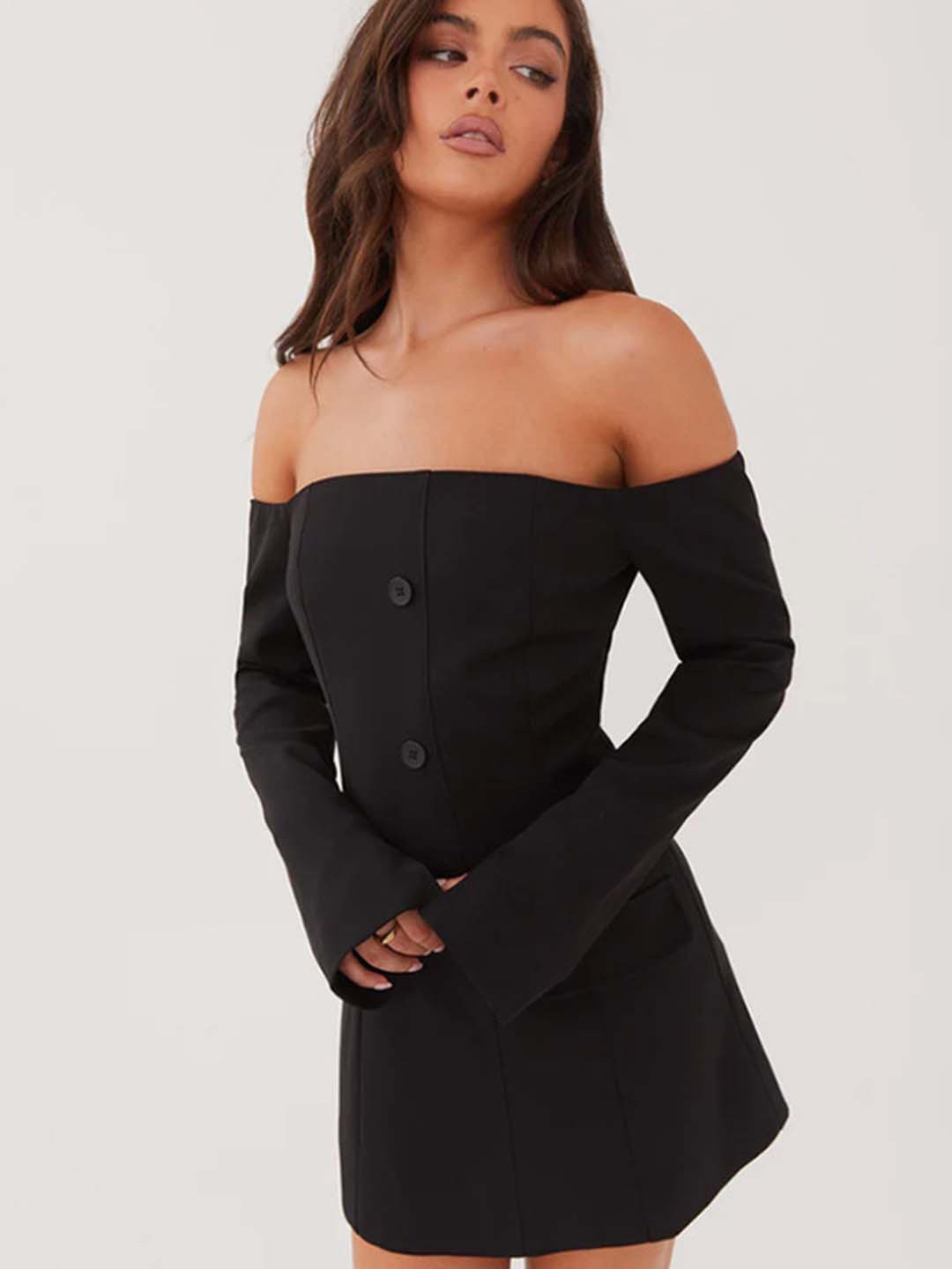 LULU & SKY Women Button Detail Off-shoulder Dress