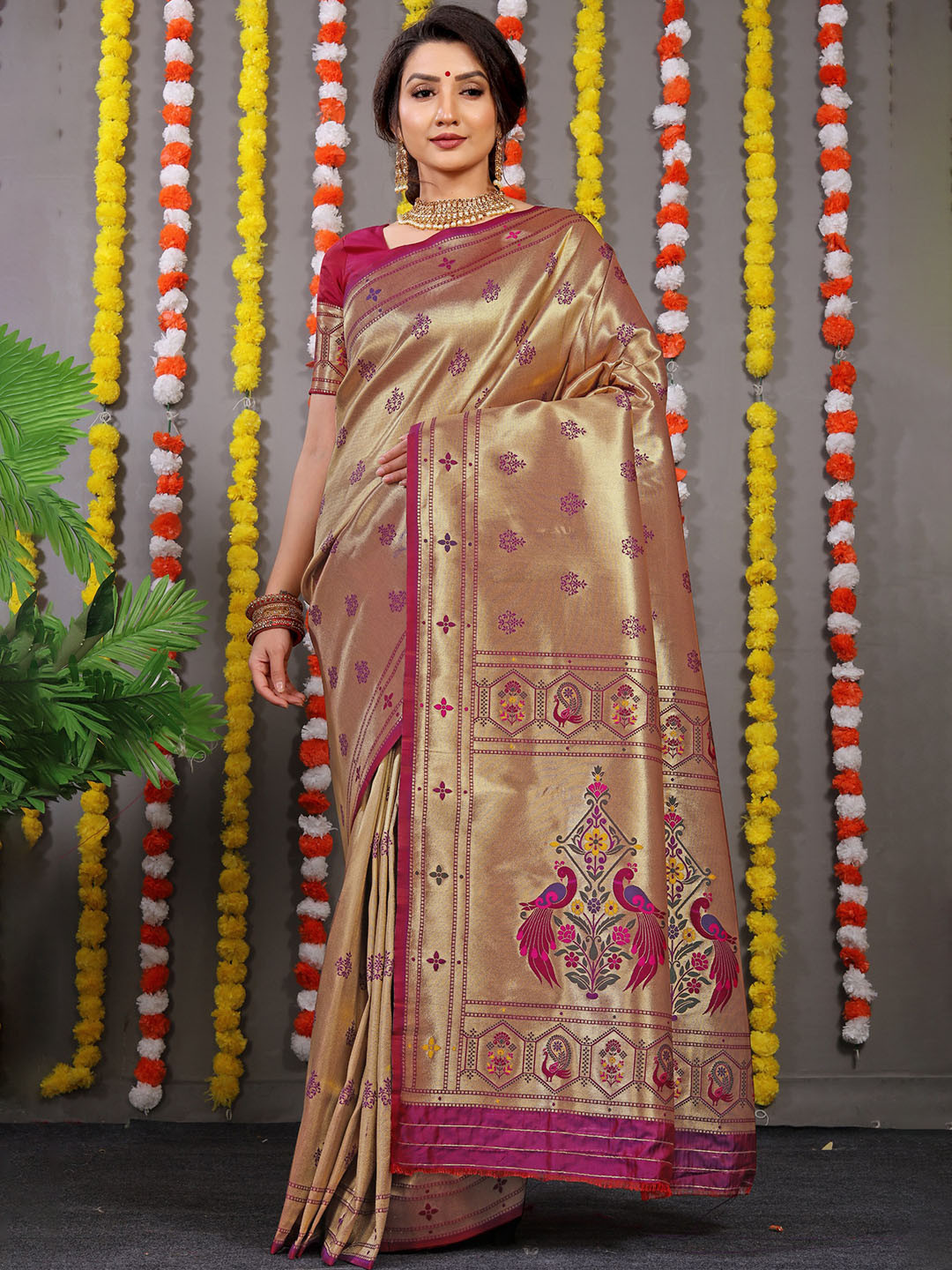 Royal Rajgharana Saree Woven Design Zari Heavy Work Paithani Sarees