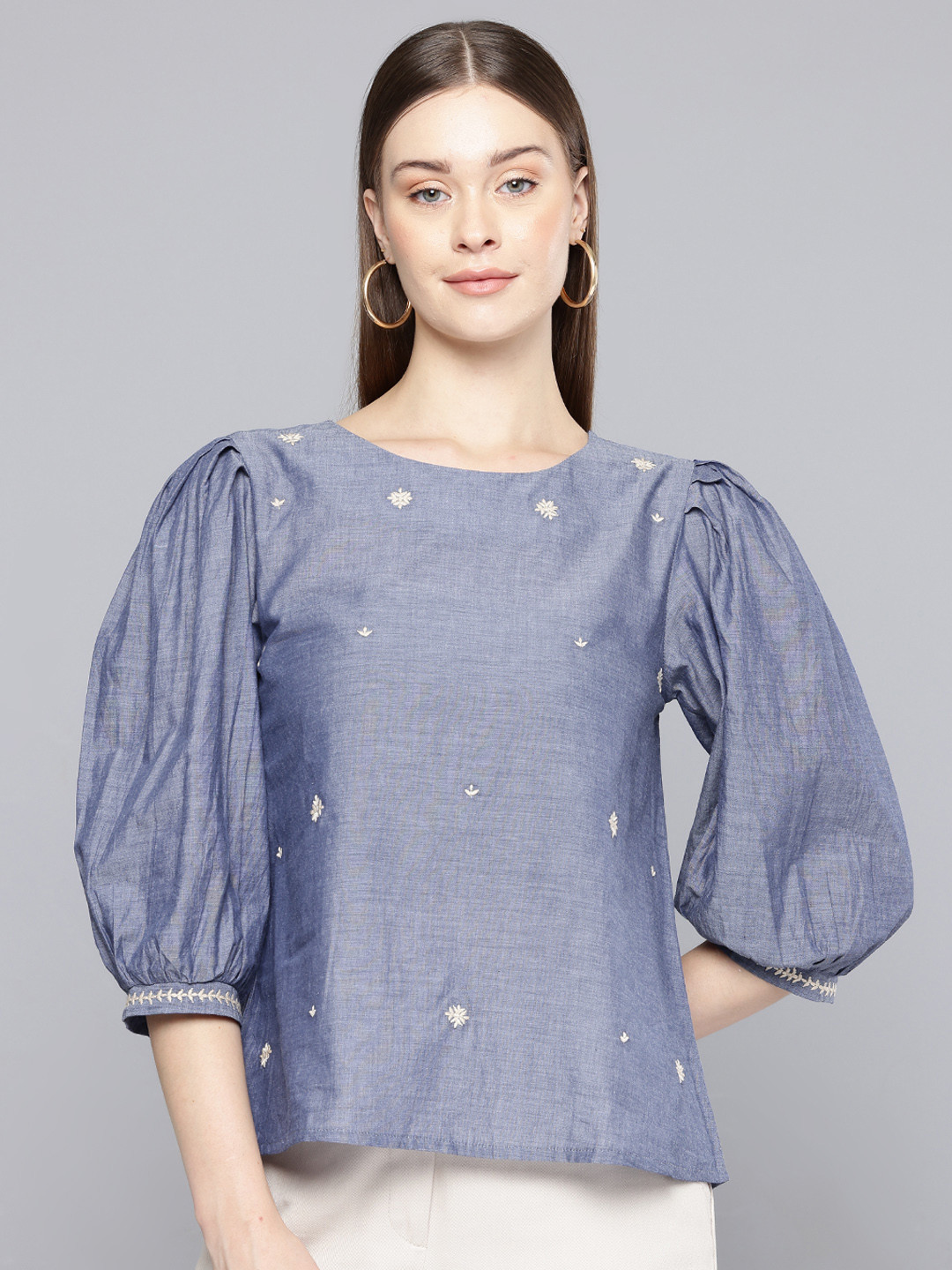 SCOUP Floral Embroidered Linen Top