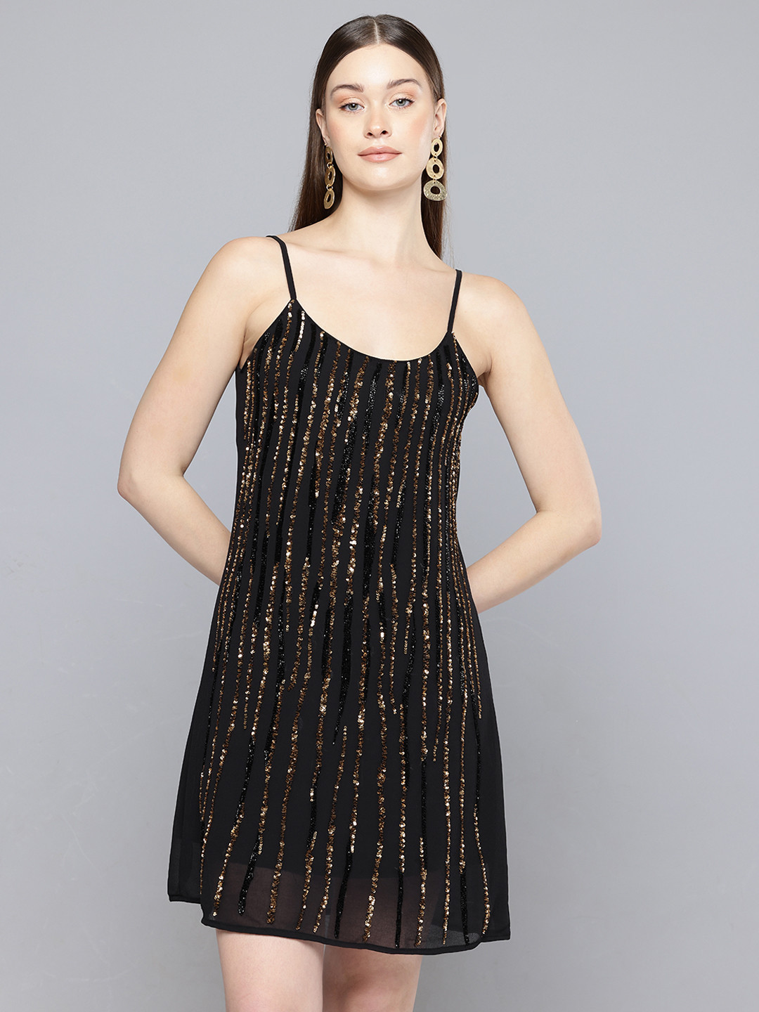 SCOUP Embellished Georgette A-Line Mini Dress