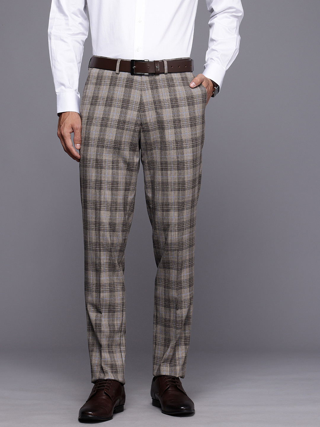 Theme Men Checked Smart Slim Fit Trousers