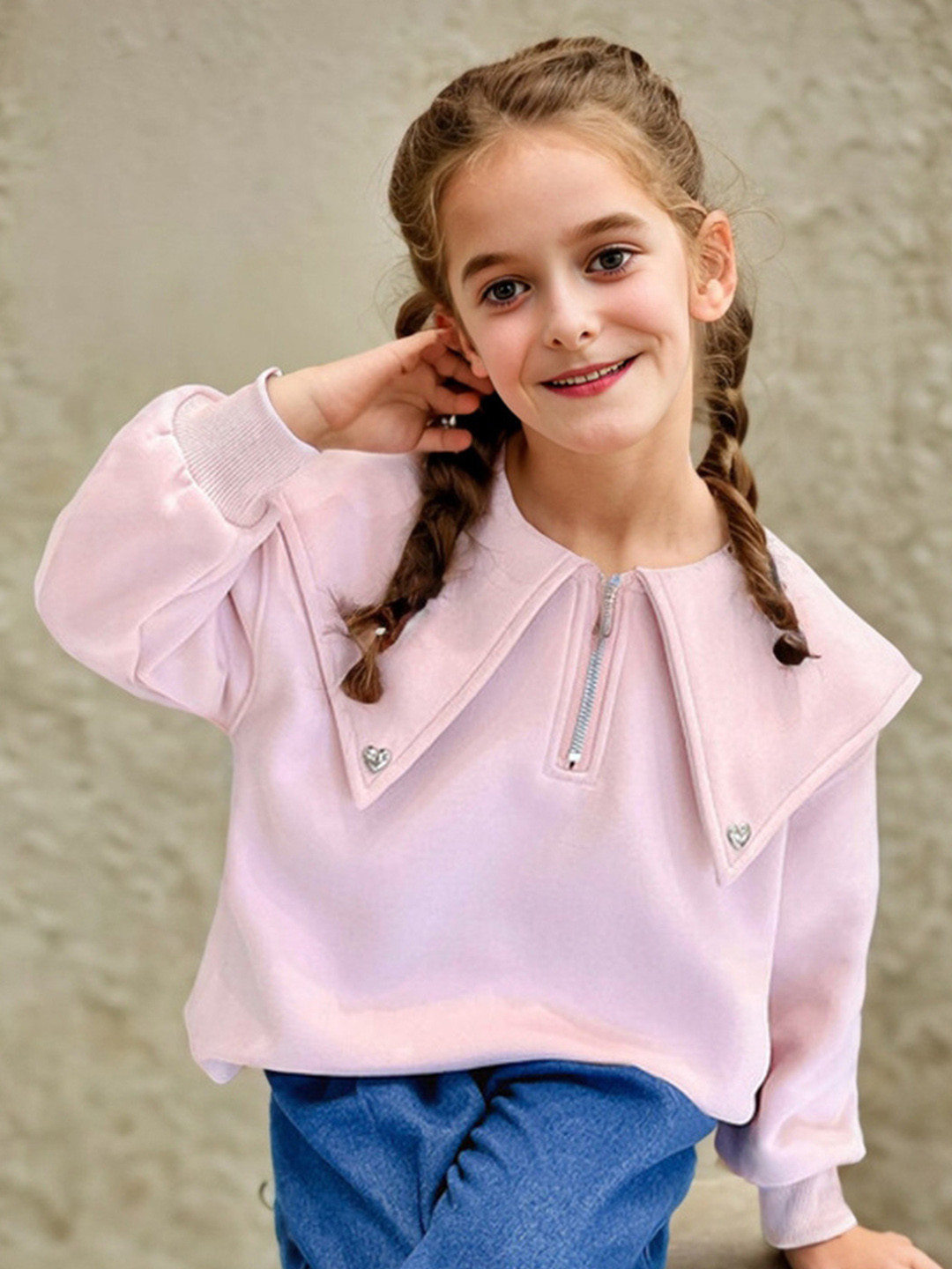 LULU & SKY Girls Solid Above the Keyboard Collar Top