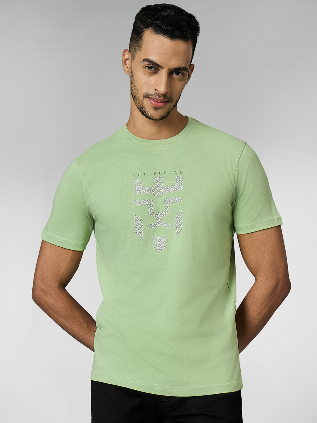Men Super Combed Cotton Pastel Green Regular Fit Round Neck T-Shirt