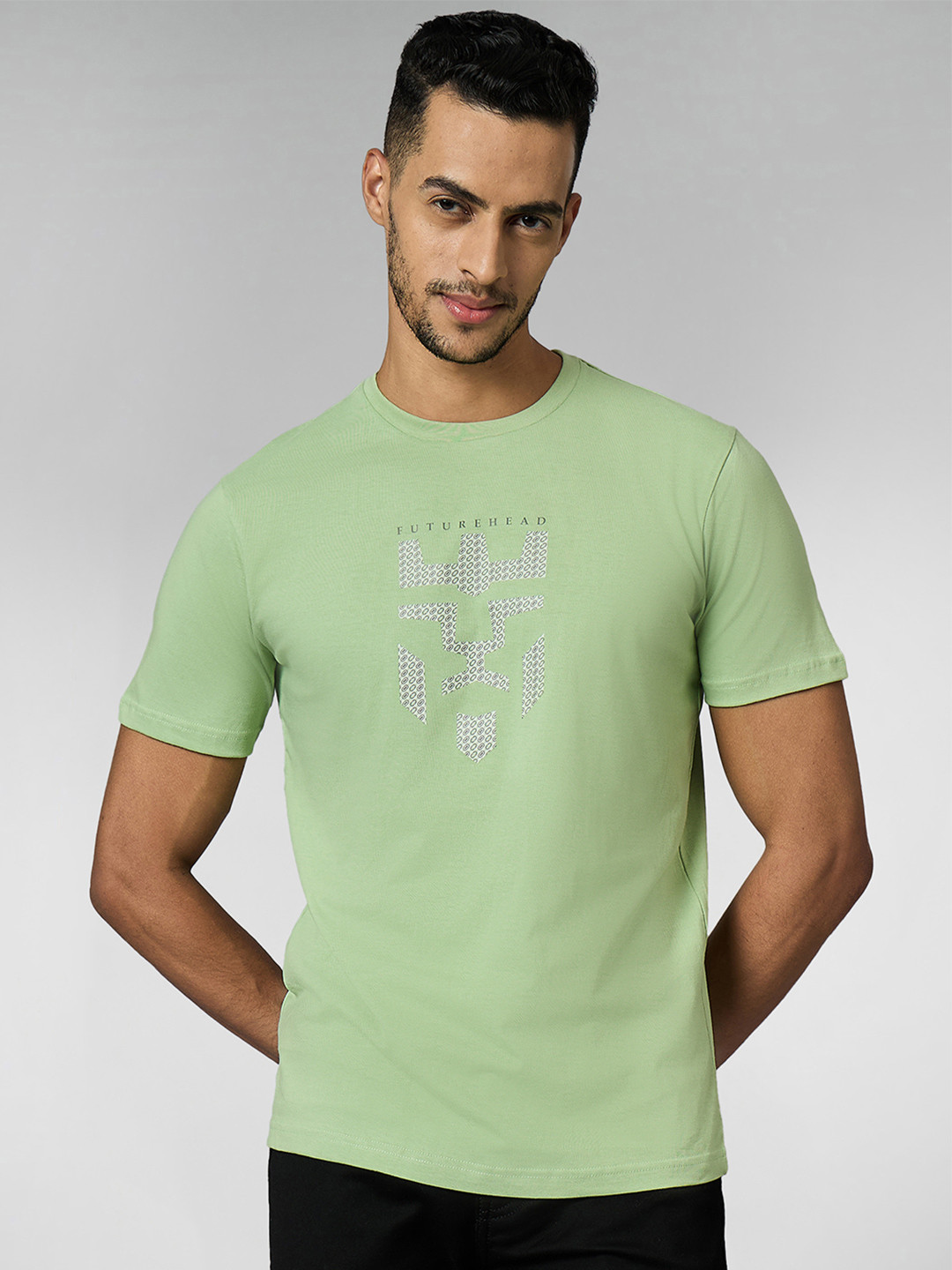 LOUIS STITCH Men Super Combed Cotton Pastel Green Regular Fit Round Neck T-Shirt