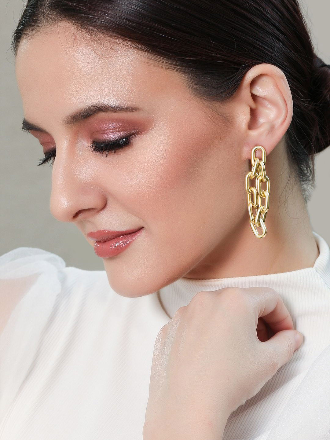 Rubans 18 K Gold Plated Chunky Chain-Link Statement Earrings