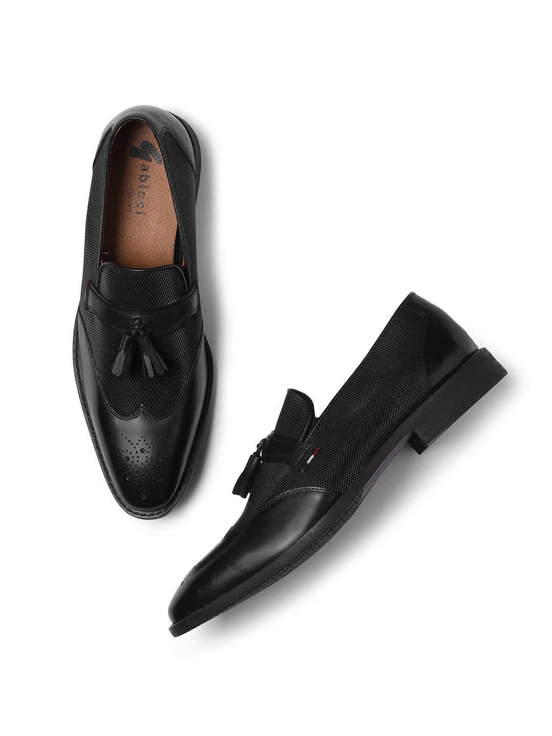 GABICCI Men Ford Black Textured Leather Formal Slip-On Shoes