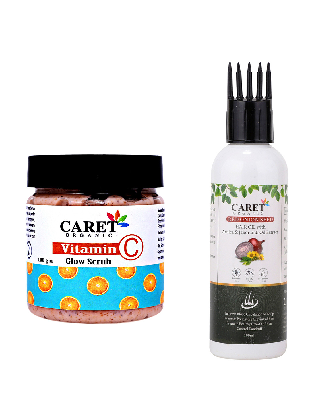 CARET ORGANIC Set Of 2 Vitamin C Glow Scrub - 100 g& Red Onion Seed Hair Oil - 100 ml