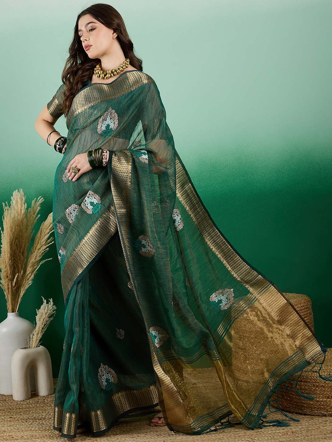Maroosh Woven Design Zari Organza Festive Wear Saree