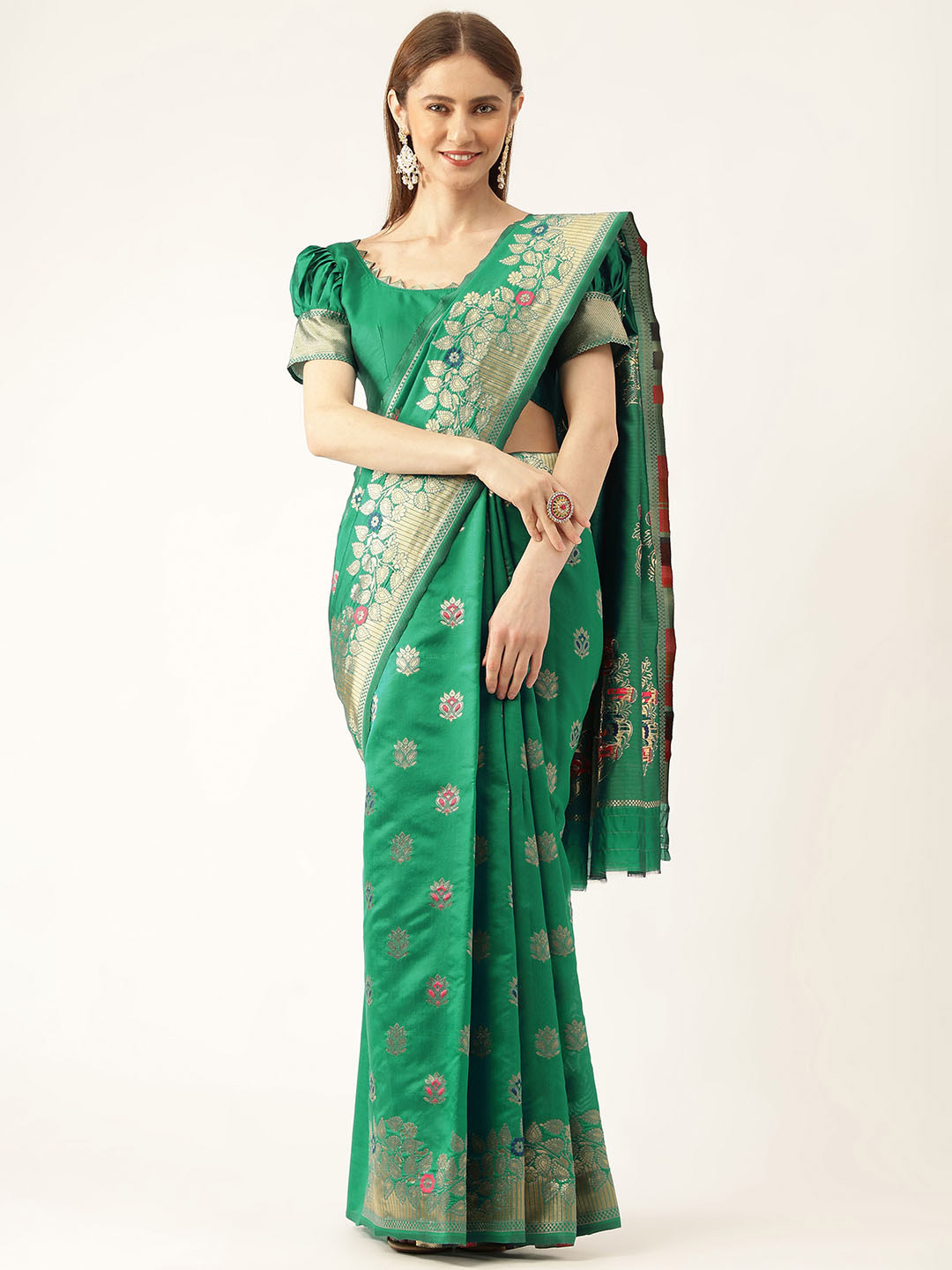 Maroosh Woven Design Zari Traditional Kanjivaram Festive Wear Saree