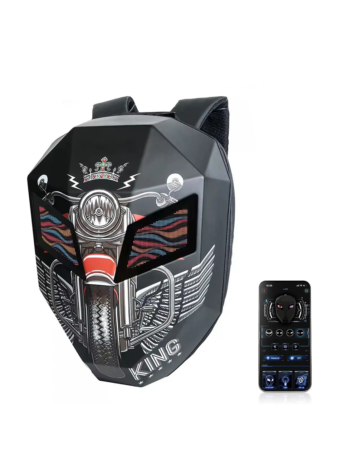 REDHORNS Unisex Graphic Contrast Detail LED Backpack With USB Charging Port