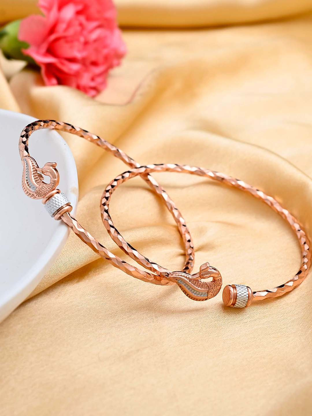 VOJ Set Of 2 Rose Gold Plated Stainless Steel Peacock Bangles