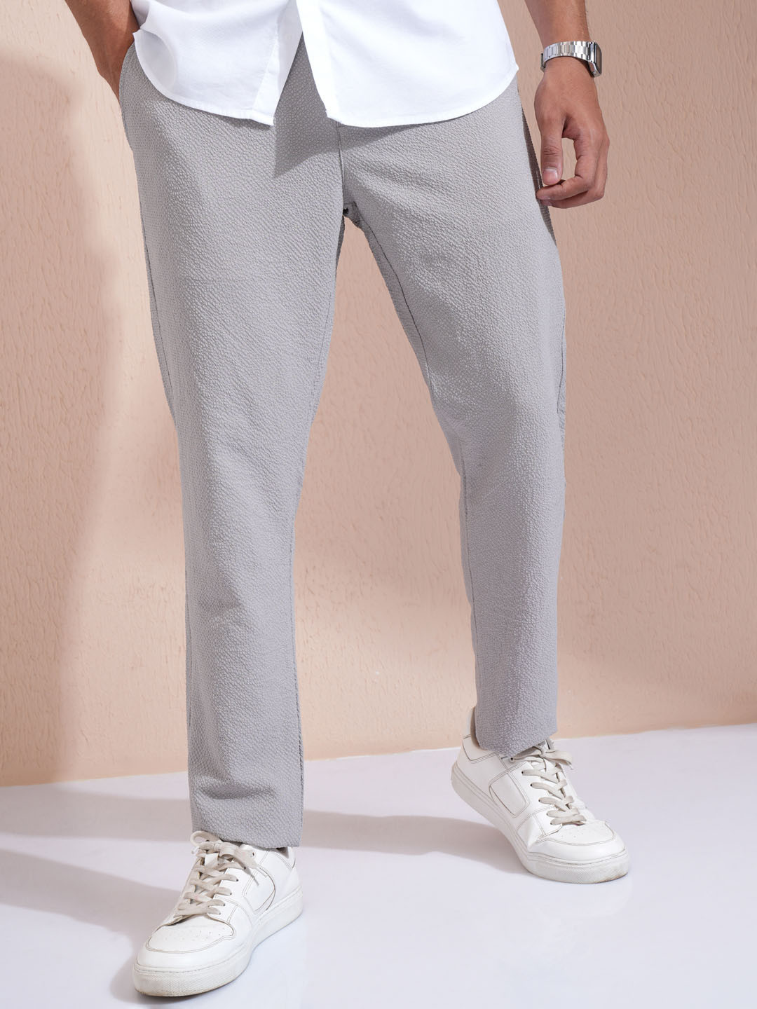 HIGHLANDER Men Textured Easy Wash Chinos Trousers