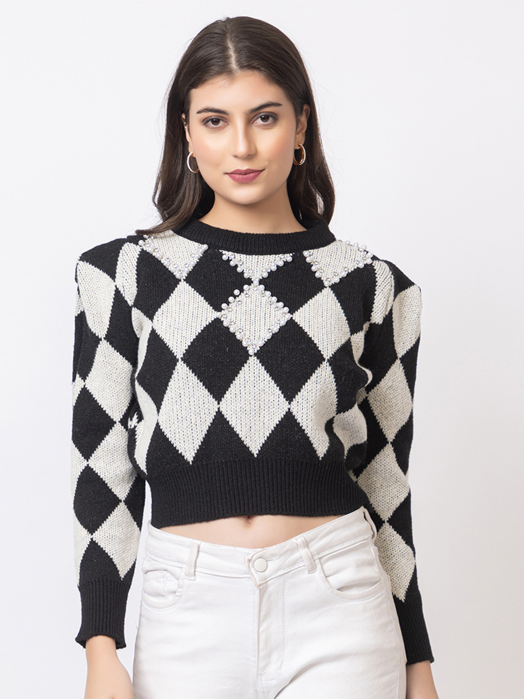 GFO Women Geometric Applique Woollen Sweater