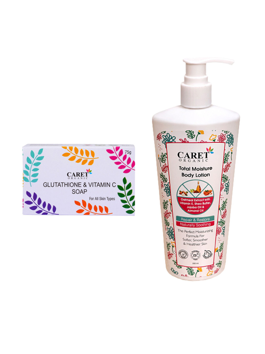 CARET ORGANIC Total Moisture Body Lotion-200ml & Glutathione Vitamin C Soap -75g