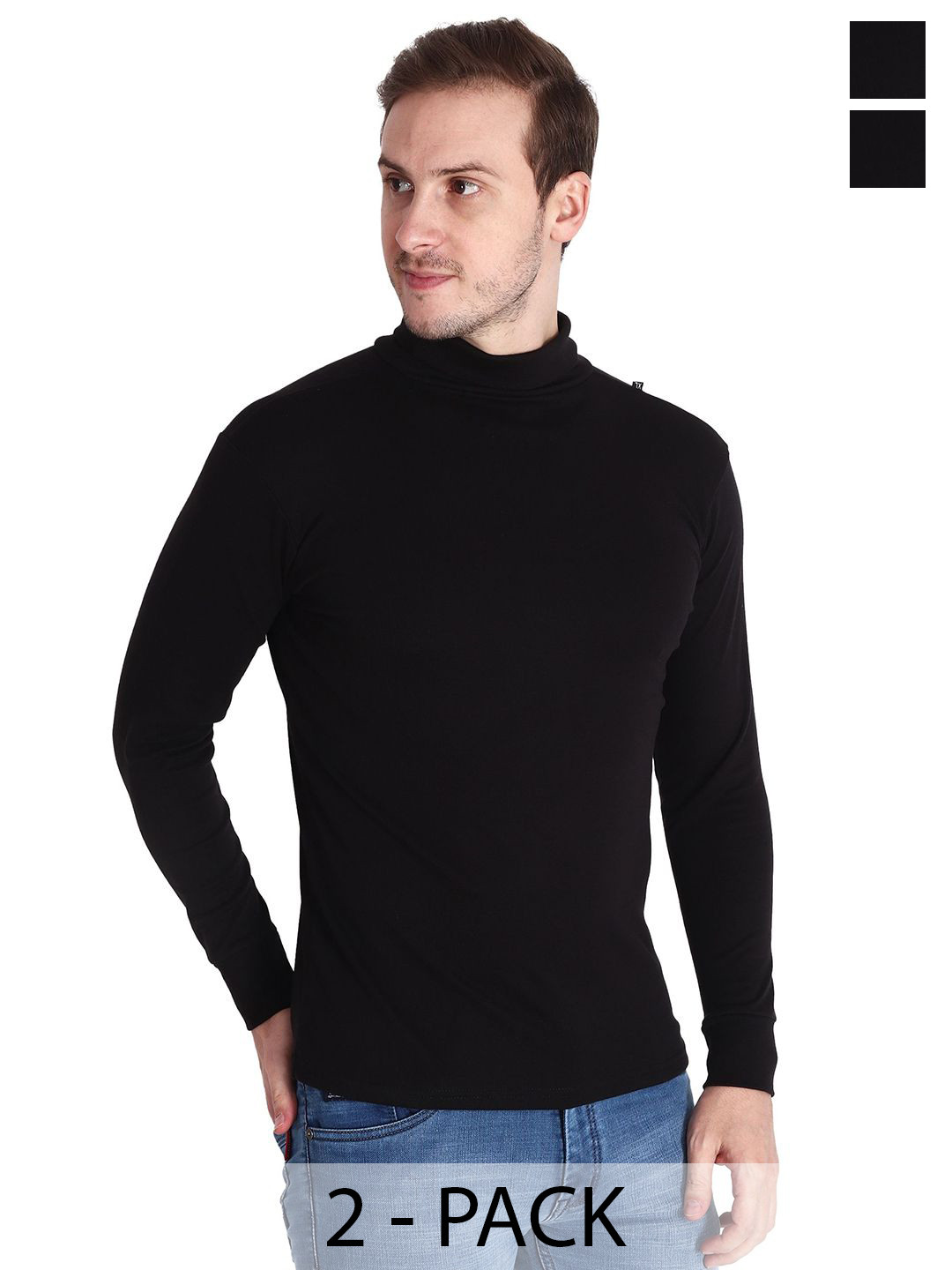 Gajraj Men Pack Of 2 High Neck Solid Slim Fit Cotton T-shirts