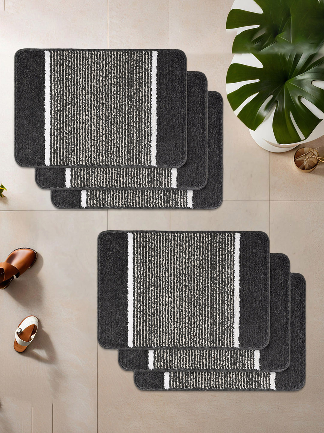 Kuber Industries Dark Grey & Black 6 Pieces Anti-Skid Door Mats