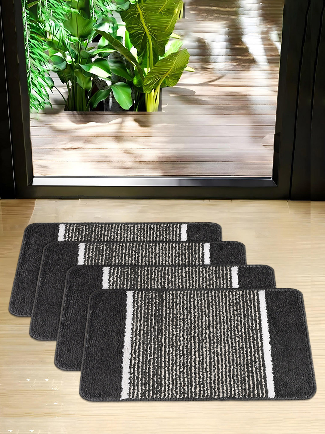 Kuber Industries Dark Grey & Black 4 Pieces Anti-Skid Door Mats