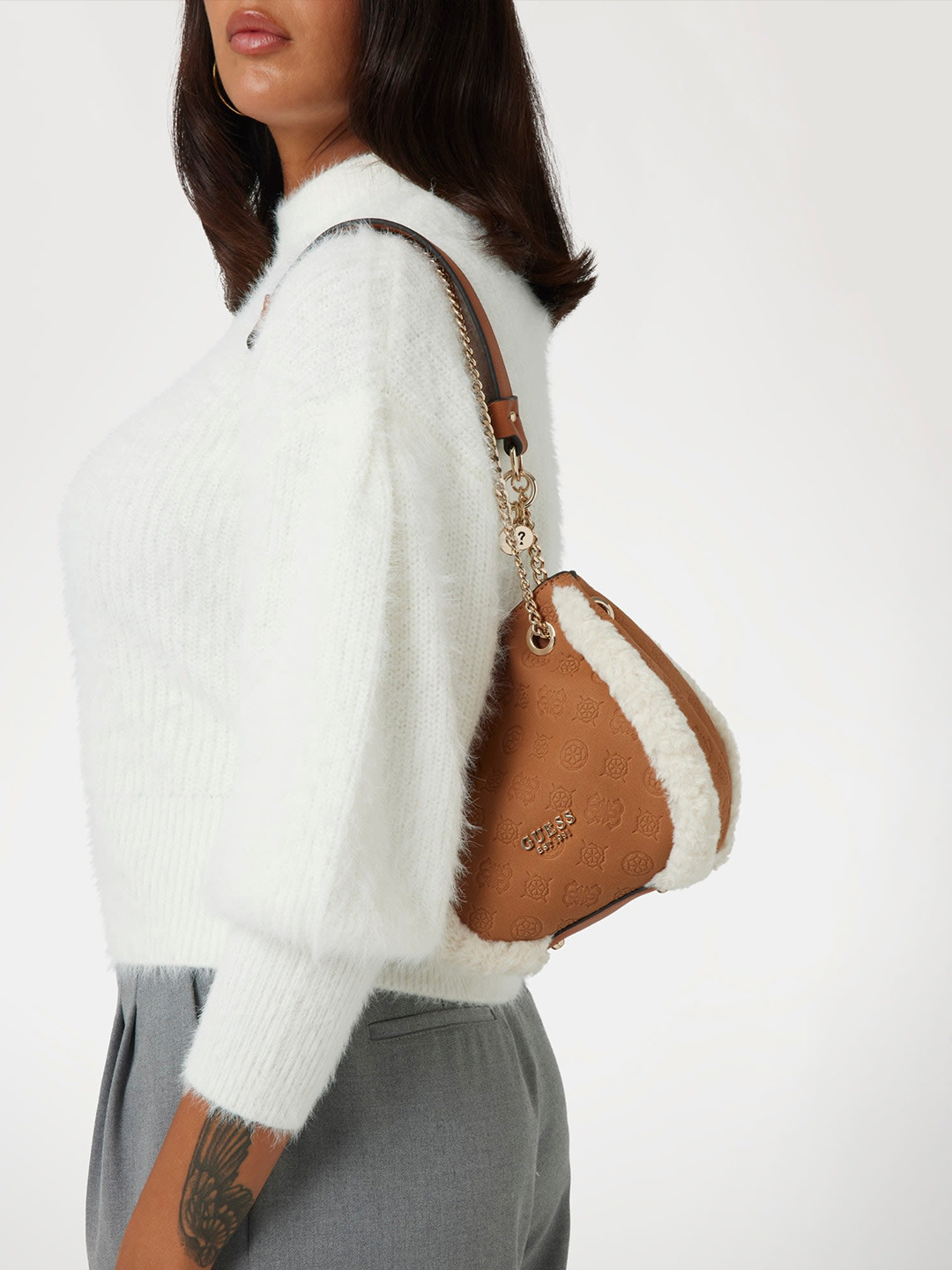 GUESS Printed Fur PU Crossbody Sling Bag