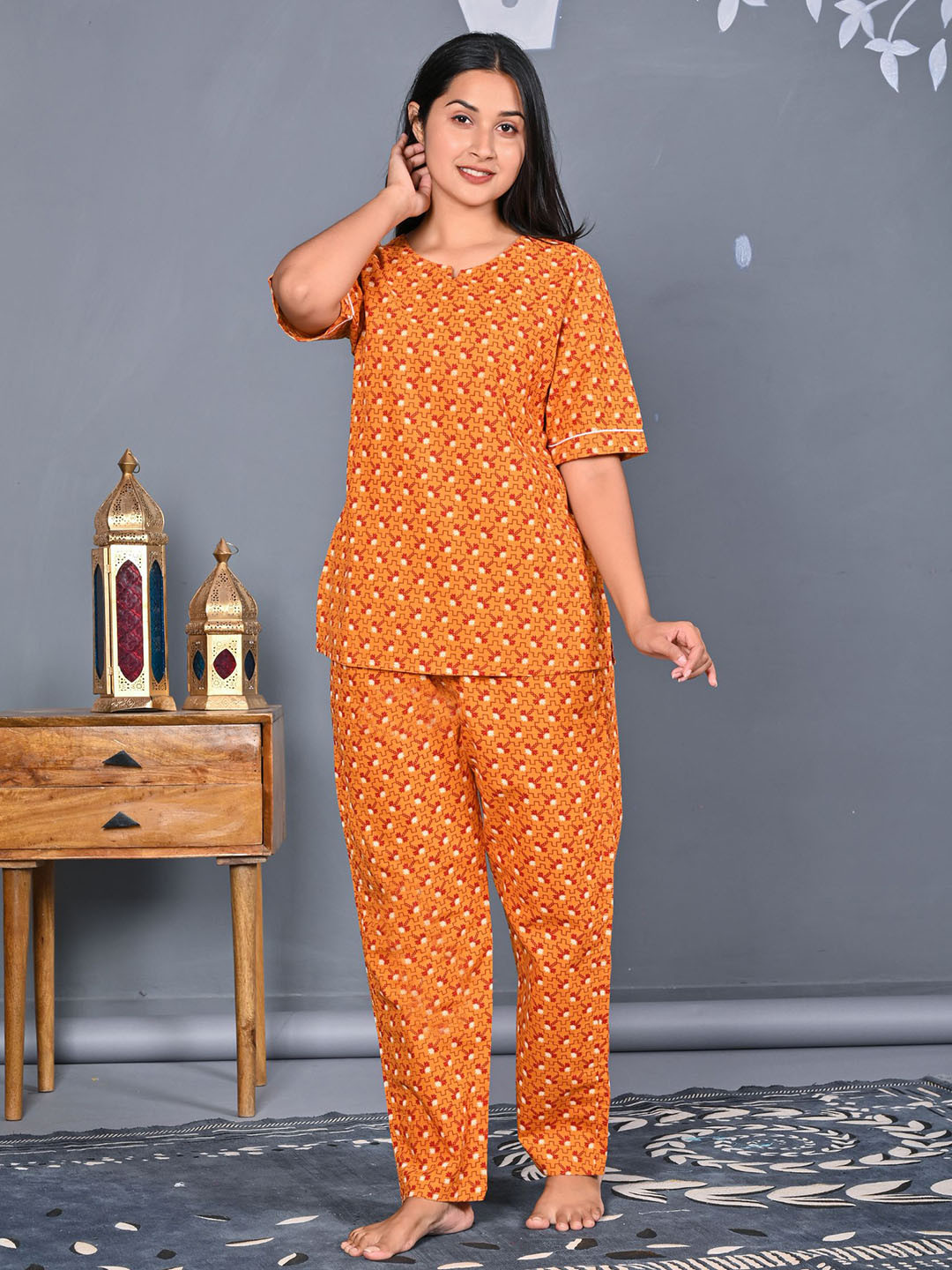 GORDHAN Women Printed Pure Cotton Night suit